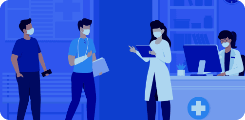 Healthcare team collaborating in a clinic