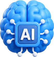 Brain illustration with an AI chip